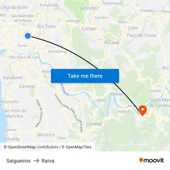 Salgueiros to Raiva map