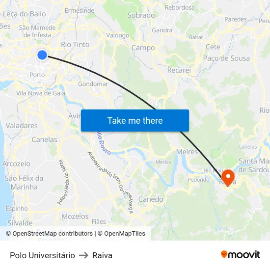 Polo Universitário to Raiva map