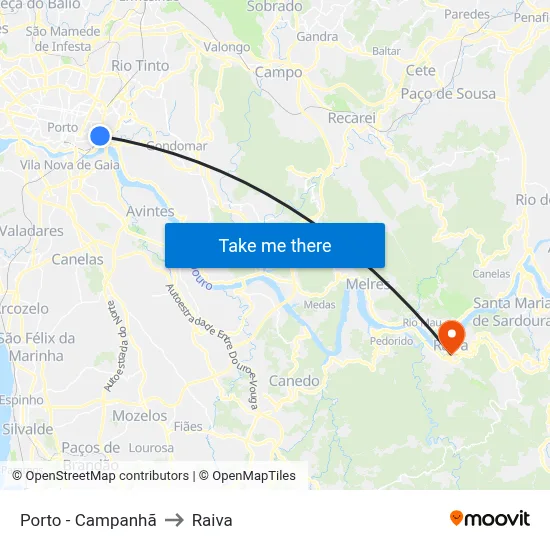 Porto - Campanhã to Raiva map