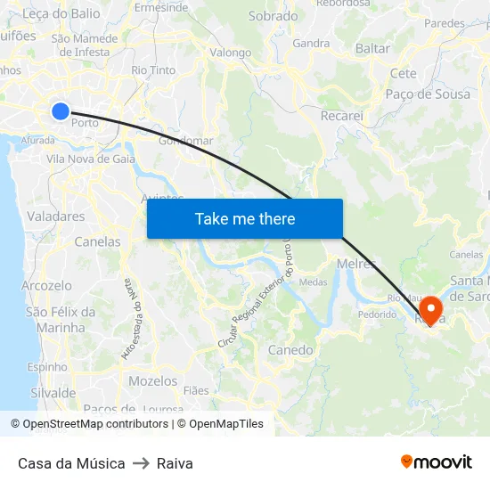 Casa da Música to Raiva map