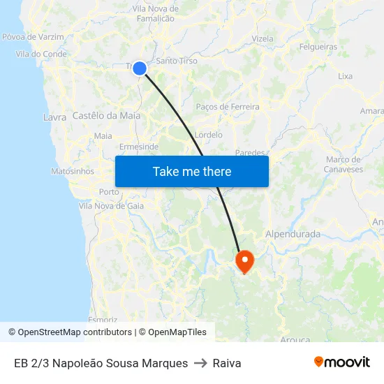 EB 2/3 Napoleão Sousa Marques to Raiva map