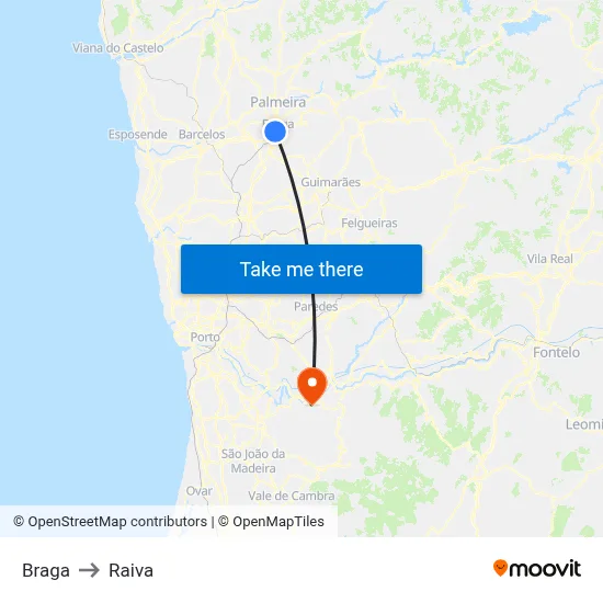 Braga to Raiva map