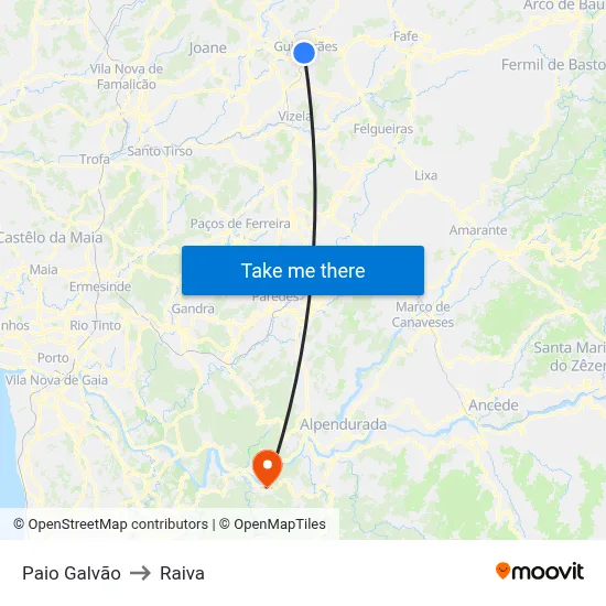 Paio Galvão to Raiva map
