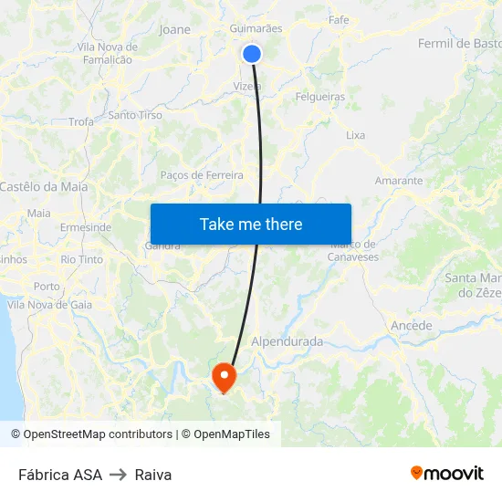 Fábrica ASA to Raiva map