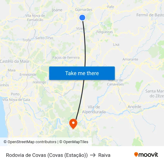 Rodovia de Covas (Covas (Estação)) to Raiva map