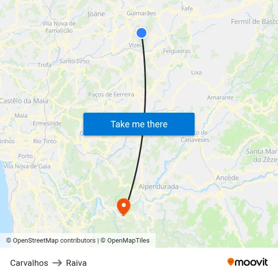 Carvalhos to Raiva map