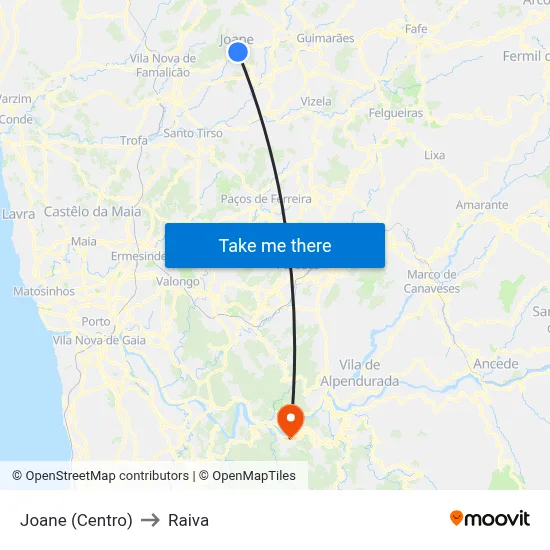 Joane (Centro) to Raiva map