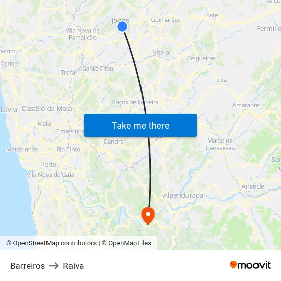 Barreiros to Raiva map