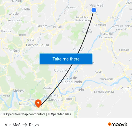 Vila Meã to Raiva map