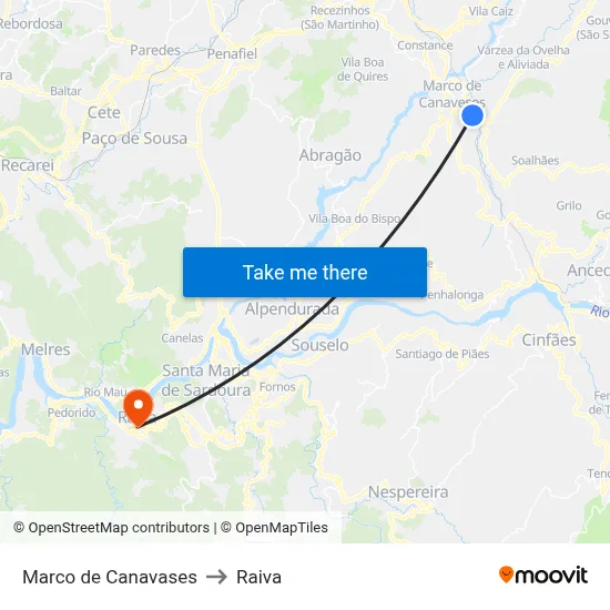 Marco de Canavases to Raiva map