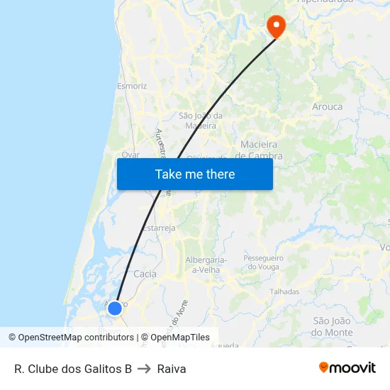 R. Clube dos Galitos B to Raiva map