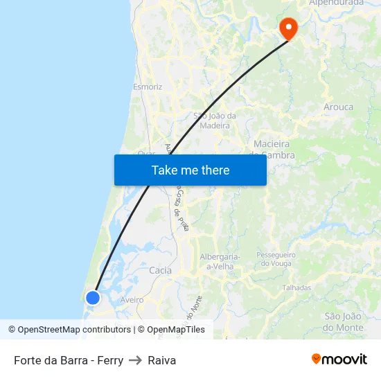 Forte da Barra - Ferry to Raiva map