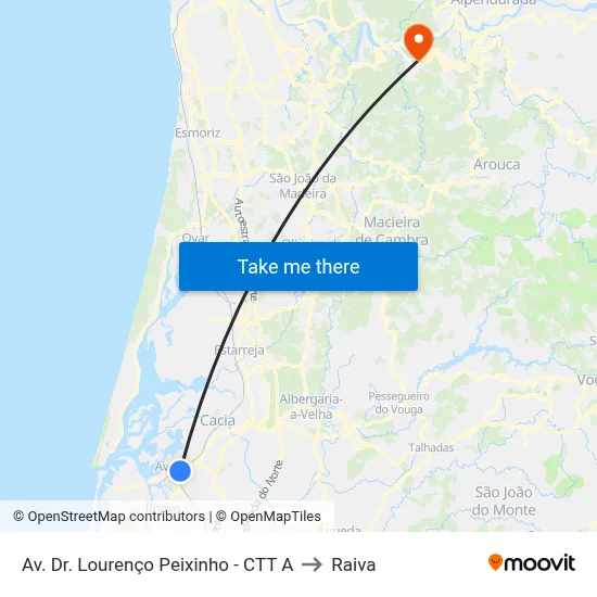 Av. Dr. Lourenço Peixinho - CTT A to Raiva map