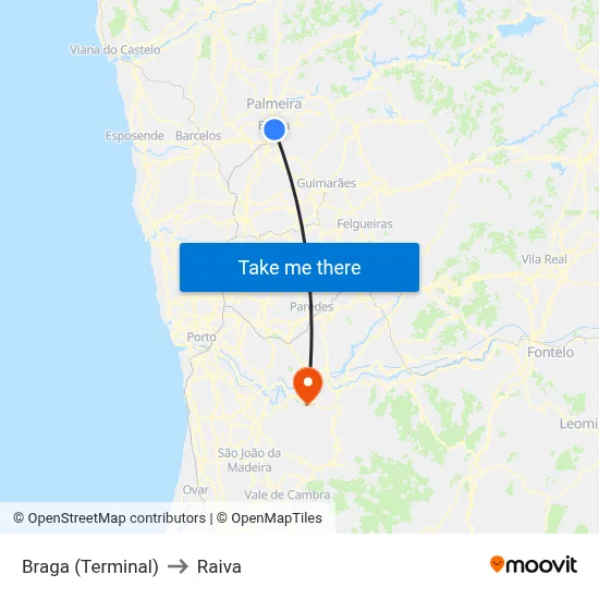 Braga (Terminal) to Raiva map