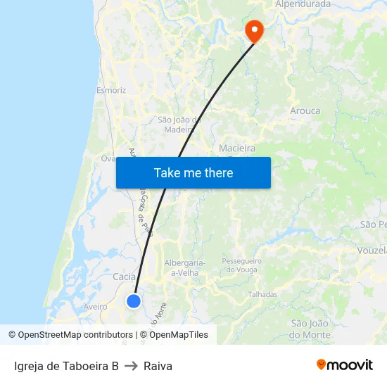 Igreja de Taboeira B to Raiva map