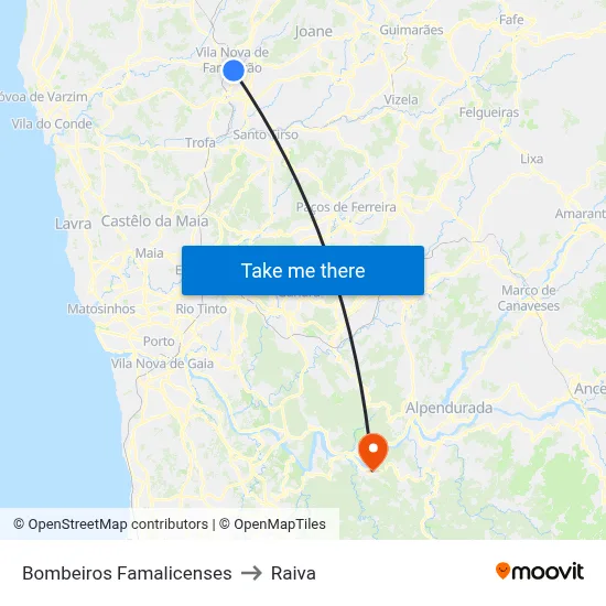 Bombeiros Famalicenses to Raiva map