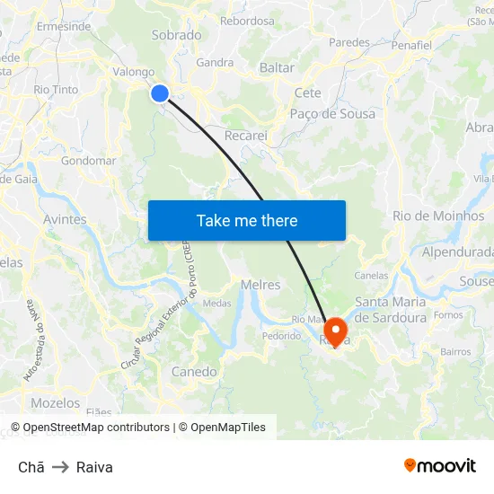 Chã to Raiva map