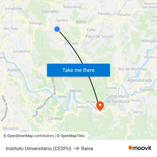 Instituto Universitário (CESPU) to Raiva map