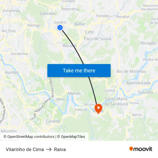 Vilarinho de Cima to Raiva map