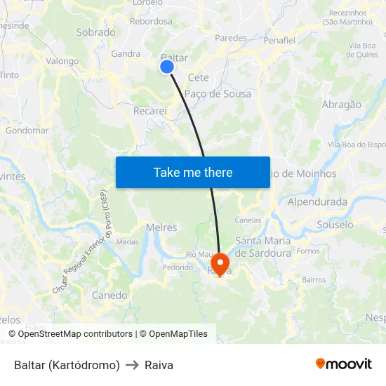 Baltar (Kartódromo) to Raiva map