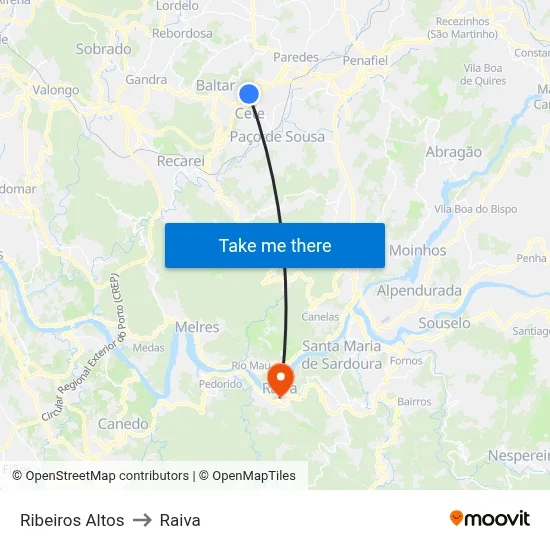 Ribeiros Altos to Raiva map
