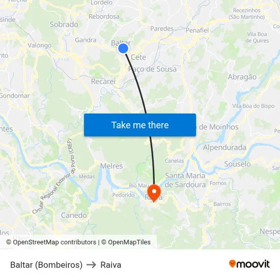 Baltar (Bombeiros) to Raiva map