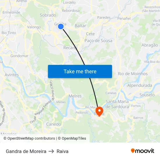 Gandra de Moreira to Raiva map