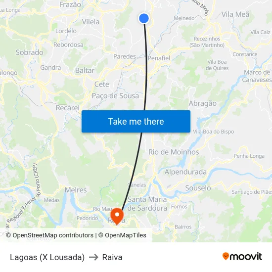 Lagoas (X Lousada) to Raiva map