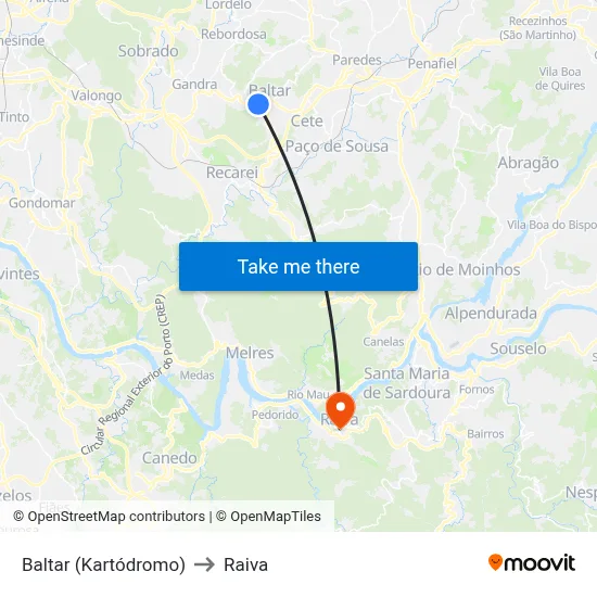 Baltar (Kartódromo) to Raiva map