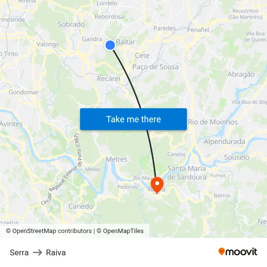 Serra to Raiva map