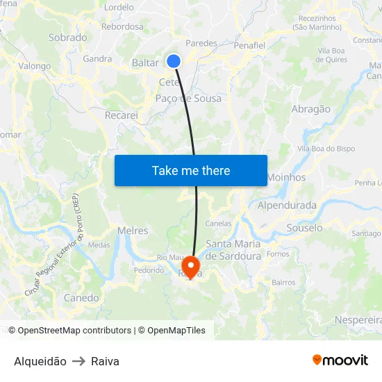 Alqueidão to Raiva map