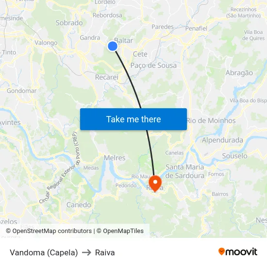 Vandoma (Capela) to Raiva map