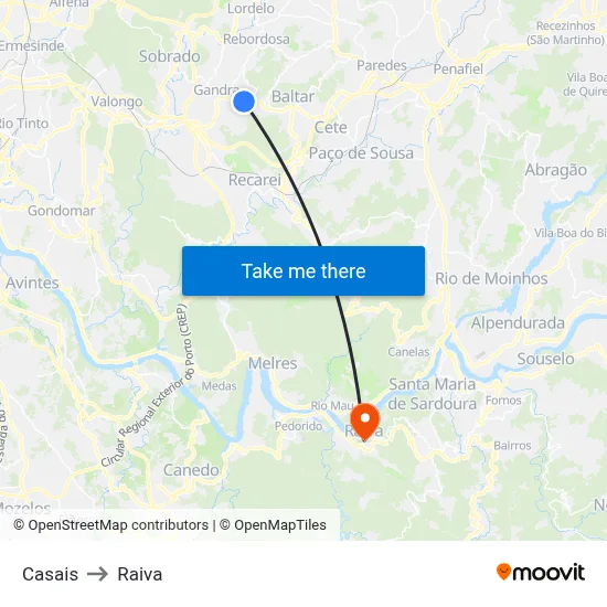 Casais to Raiva map