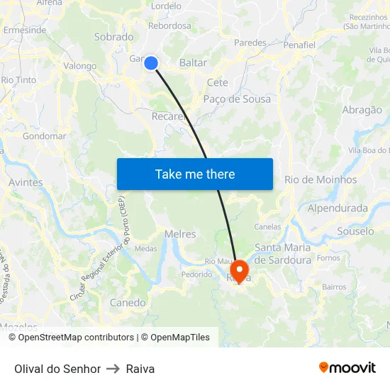 Olival do Senhor to Raiva map