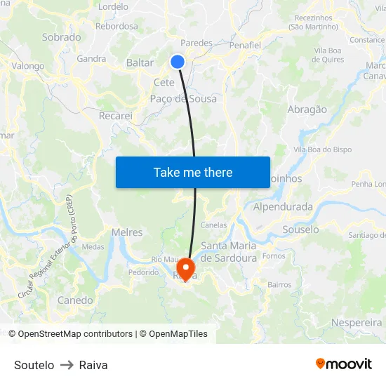 Soutelo to Raiva map