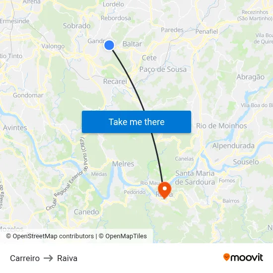 Carreiro to Raiva map