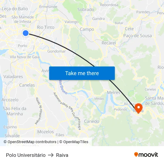 Polo Universitário to Raiva map