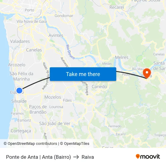 Ponte de Anta | Anta (Bairro) to Raiva map