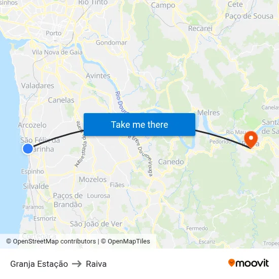 Granja Estação to Raiva map