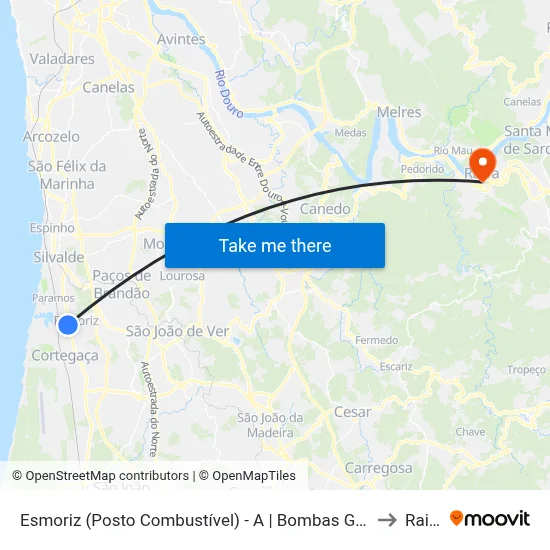 Esmoriz (Posto Combustível) - A | Bombas Gasolina to Raiva map