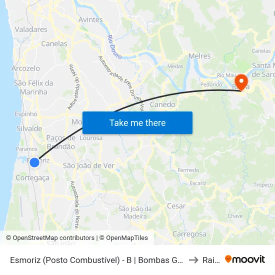 Esmoriz (Posto Combustível) - B | Bombas Gasolina to Raiva map