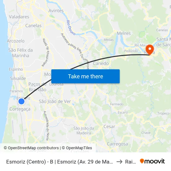Esmoriz (Centro) - B | Esmoriz (Av. 29 de Março) to Raiva map