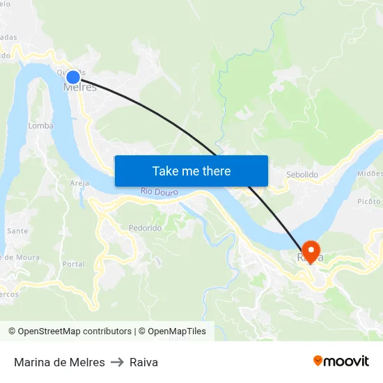 Marina de Melres to Raiva map