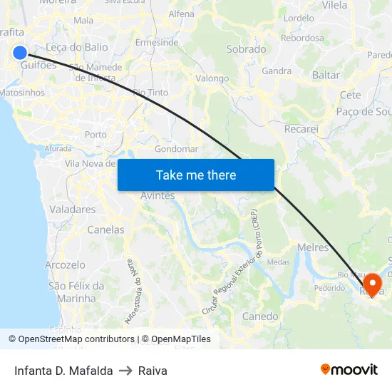 Infanta D. Mafalda to Raiva map
