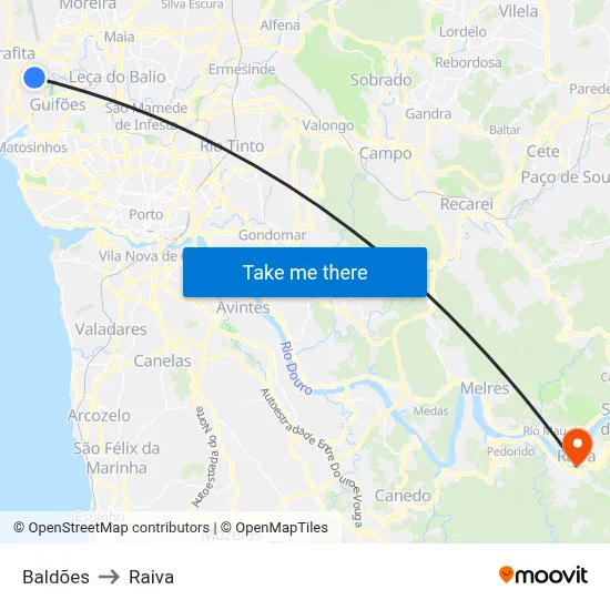 Baldões to Raiva map