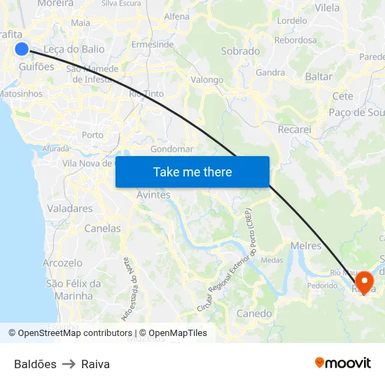 Baldões to Raiva map