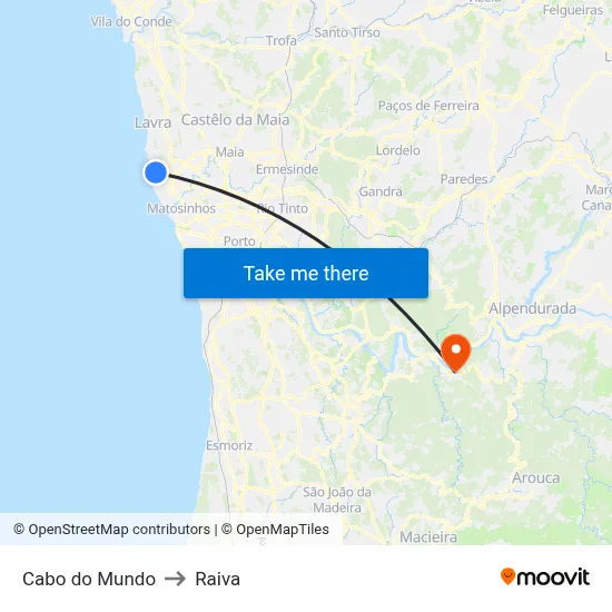 Cabo do Mundo to Raiva map