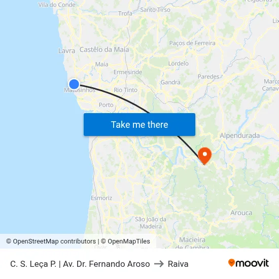 C. S. Leça P. | Av. Dr. Fernando Aroso to Raiva map