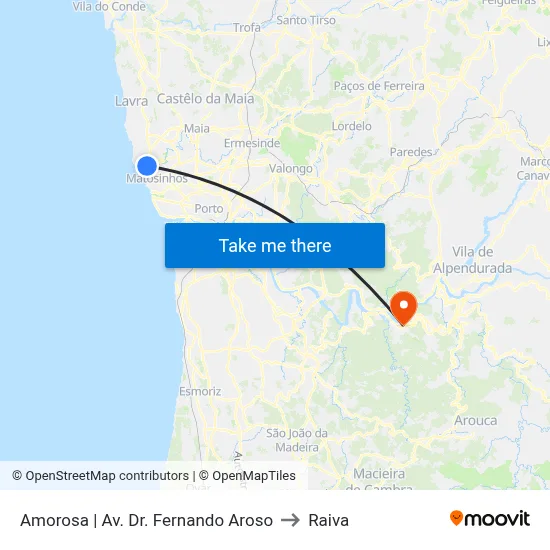 Amorosa | Av. Dr. Fernando Aroso to Raiva map