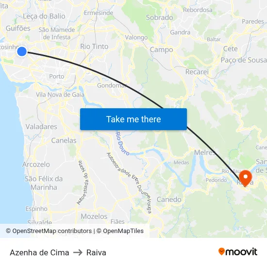 Azenha de Cima to Raiva map